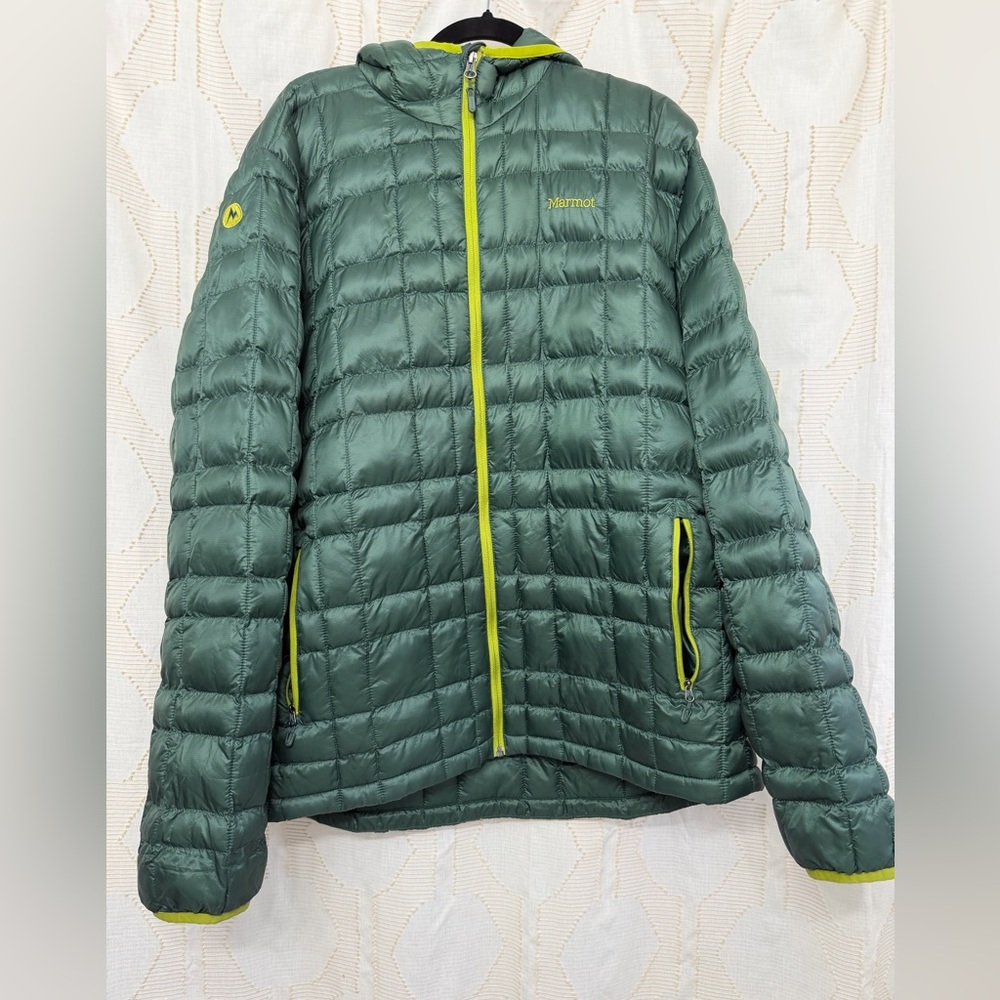 Marmot Forest Green Quilted Jacket with Lime Highlights
